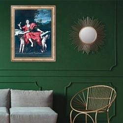 «Святой Джон Евангелист» в интерьере классической гостиной с зеленой стеной над диваном