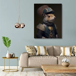 «Командор Бурундуков» в интерьере современной гостиной с голубыми стенами