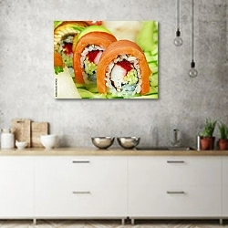 «Суши с лососем и лобстером» в интерьере современной кухни над раковиной