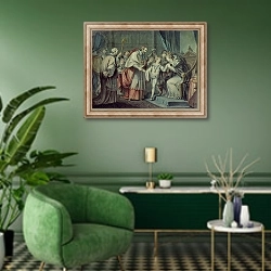 «Richard, Duke of York, taking leave of his Mother, Elizabeth Woodville, Westminster» в интерьере гостиной в зеленых тонах