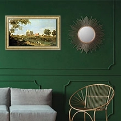 «Eton College, c.1754» в интерьере классической гостиной с зеленой стеной над диваном