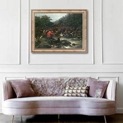 «The Carlisle Otter Hunt» в интерьере гостиной в классическом стиле над диваном