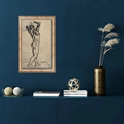 «Male Nude, Study for The Truth; Mannlicher Akt, Studie zur Wahrheit, c.1902» в интерьере в классическом стиле в синих тонах