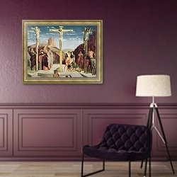 «Calvary, after a painting by Andrea Mantegna» в интерьере в классическом стиле в фиолетовых тонах