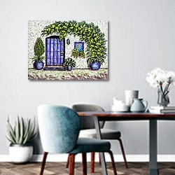 «Дом с фиолетовой дверью» в интерьере современной кухни над обеденным столом