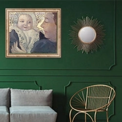 «Bernadette and her Mother, c.1900» в интерьере классической гостиной с зеленой стеной над диваном