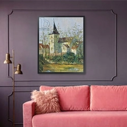 «French Church» в интерьере гостиной с розовым диваном
