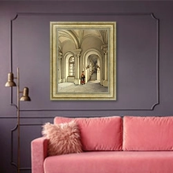«Виды залов Зимнего дворца. Комендантский подъезд» в интерьере гостиной с розовым диваном