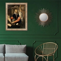 «Jacopo Strada art expert and buyer of objet d'art» в интерьере классической гостиной с зеленой стеной над диваном