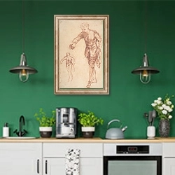 «Study of a Valet Pouring Wine» в интерьере кухни с зелеными стенами