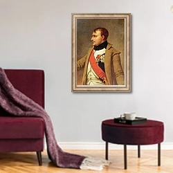 «Detail of Napoleon meeting Francis II after the Battle of Austerlitz, c.1812» в интерьере гостиной в бордовых тонах