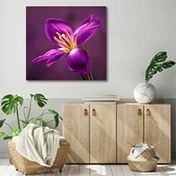 «Фиолетовый тюльпан №1» в интерьере современной комнаты над комодом