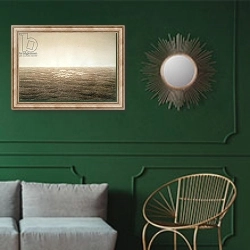 «Sea at Sunrise, 1828» в интерьере классической гостиной с зеленой стеной над диваном