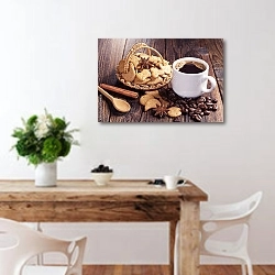 «Кофе с печеньем и корицей» в интерьере кухни с деревянным столом