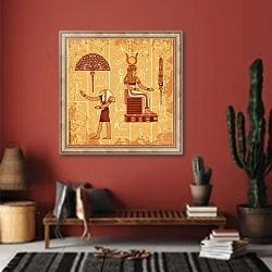 «Египетский рисунок 2» в интерьере прихожей в этническом стиле с красной стеной