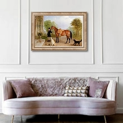 «A Groom with a Horse» в интерьере гостиной в классическом стиле над диваном