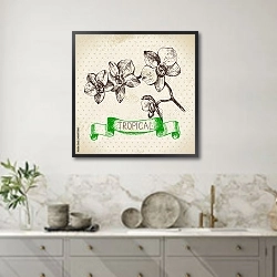 «Иллюстрация с веткой орхидеи» в интерьере кухни в серых тонах