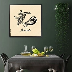 «Иллюстрация с авокадо» в интерьере столовой в зеленых тонах