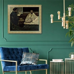 «Paul Alexis Reading a Manuscript to Emile Zola 1869-70» в интерьере в классическом стиле с зеленой стеной