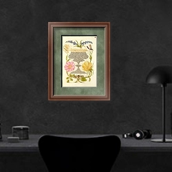 «Grape Hyacinth, Wasplike Insect, Eglantine, Austrian Brier, and Magpie Moth» в интерьере кабинета в черных цветах над столом
