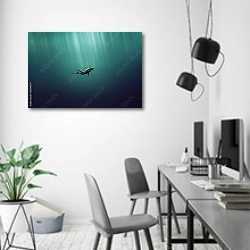 «Дайвер в море» в интерьере современного офиса в минималистичном стиле