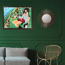 «Mae Rose-Cottage daydreams her erotic fantasies, 2005» в интерьере классической гостиной с зеленой стеной над диваном