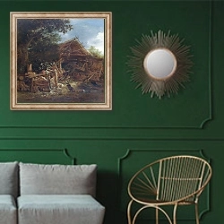 «Ферма 3» в интерьере классической гостиной с зеленой стеной над диваном