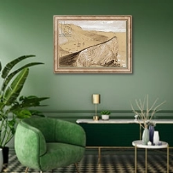 «Lulworth Cove» в интерьере гостиной в зеленых тонах