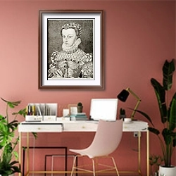 «Elizabeth of Austria, queen of France. Created by Gagniet. Published on Magasin Pittoresque, Paris, » в интерьере современного кабинета в розовых тонах