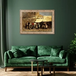«Tangiers, 1878» в интерьере зеленой гостиной над диваном