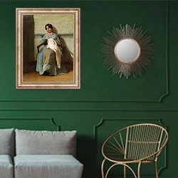 «A portrait of leonie bouguereau» в интерьере классической гостиной с зеленой стеной над диваном