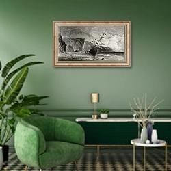«Midnight in September, 1856» в интерьере гостиной в зеленых тонах