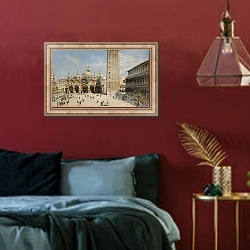 «Venice; A View of the Piazza San Marco» в интерьере спальни с акцентной стеной