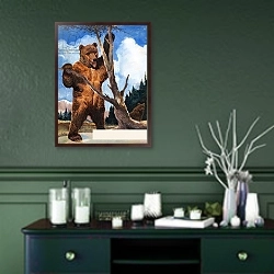«Yogi Bear's Relatives at Home» в интерьере прихожей в зеленых тонах над комодом