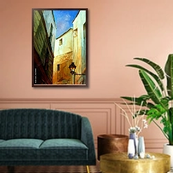 «Вечер в Готическом квартале Барселоны» в интерьере классической гостиной над диваном