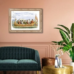 «The barge of Edgar manned by eight kings on the Dee» в интерьере классической гостиной над диваном