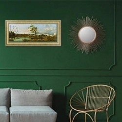 «Old Walton's Bridge, 1755» в интерьере классической гостиной с зеленой стеной над диваном