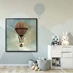 «Воздушный шар св стиле стимпанк» в интерьере детской комнаты для мальчика с росписью на стенах
