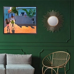 «Girl Skipping, 1995» в интерьере классической гостиной с зеленой стеной над диваном