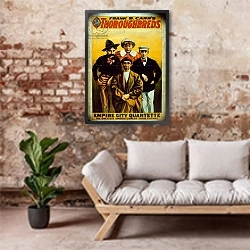 «Poster for Frank B. Carr's Thoroughbreds» в интерьере гостиной в стиле лофт над диваном