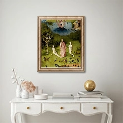 «The Garden of Earthly Delights: The Garden of Eden, left wing of triptych, c.1500 2» в интерьере в классическом стиле над столом