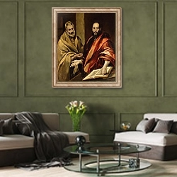 «Апостолы Петр и Павел» в интерьере гостиной в оливковых тонах