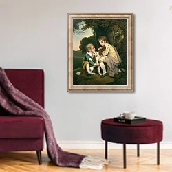 «Thomas and Joseph Pickford as Children, c.1777-9» в интерьере гостиной в бордовых тонах