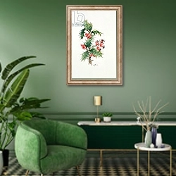 «Holly and rosehips» в интерьере гостиной в зеленых тонах