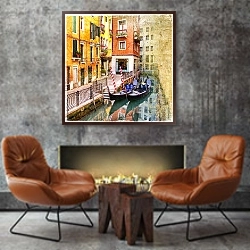 «Италия. Улицы Италии #23. Винтаж» в интерьере в стиле лофт с бетонной стеной над камином