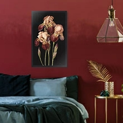 «Irises, 2004» в интерьере спальни с акцентной стеной