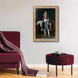 «Portrait of Anne Savary Duke of Rovigo, 1814» в интерьере гостиной в бордовых тонах
