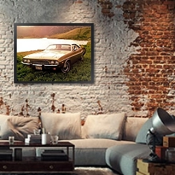«Dodge Challenger '1974» в интерьере гостиной в стиле лофт с кирпичной стеной