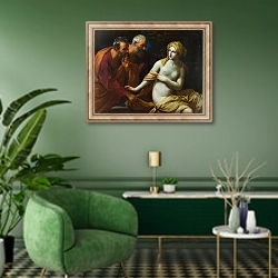 «Сюзанна и старцы» в интерьере гостиной в зеленых тонах