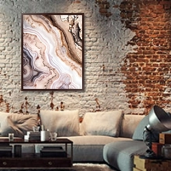 «Geode of brown agate stone 11» в интерьере гостиной в стиле лофт с кирпичной стеной